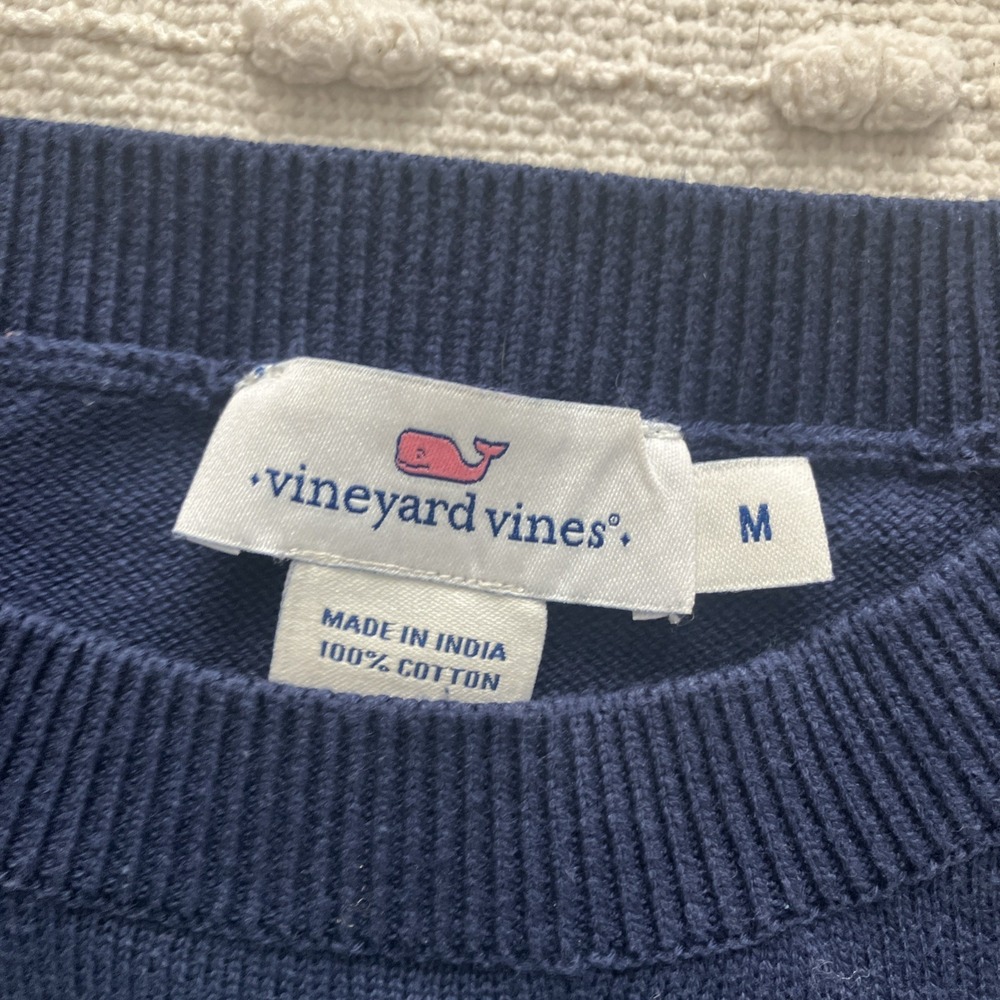 Vineyard Vines Sz M Womens Sweater Pullover Navy Multi Whale Print Cotton Ruffle - Picture 2 of 8